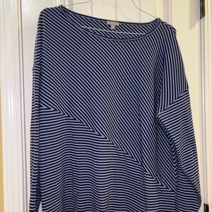 Talbots Navy and White Striped Blouse